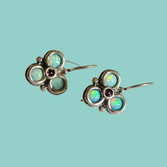 Bluenoemi Sterling silver Earrings set with opals / garnets, Stud designer earrings - Bluenoemi