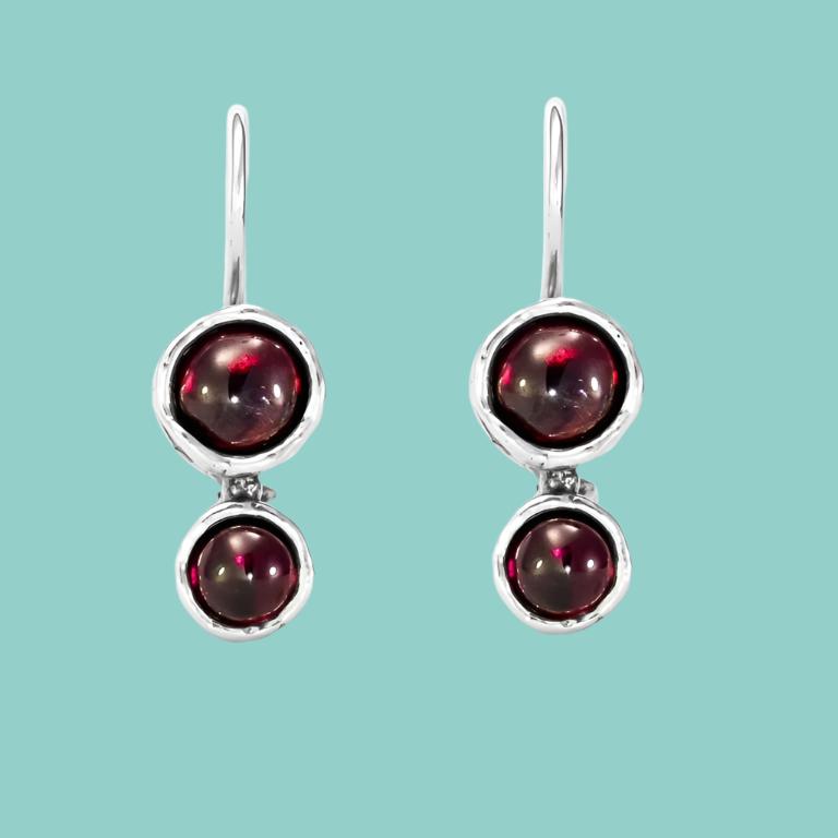 Sterling silver earrings, Garnet Earrings, drop earrings, Dangle earrings, Israeli designer jewelry - Bluenoemi