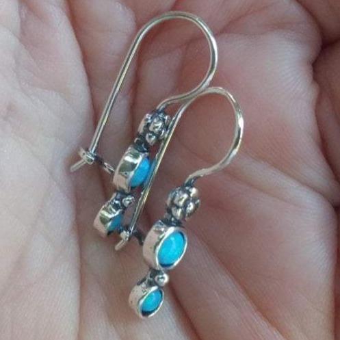 Sterling silver earrings dangle sterling silver earrings for woman set with opals. Blue Earrings. - Bluenoemi