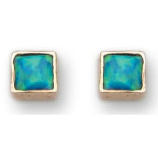 Israeli Gold Stud Earrings with blue opal. - Bluenoemi