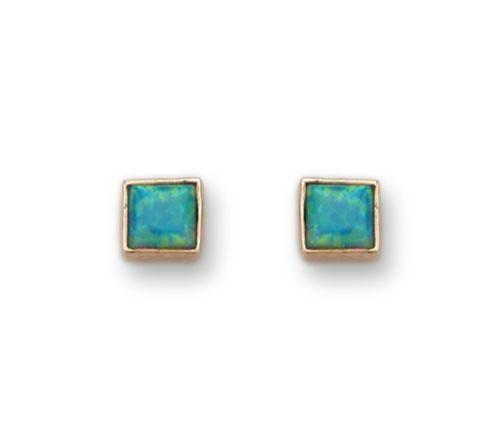 Israeli Gold Stud Earrings with blue opal. - Bluenoemi