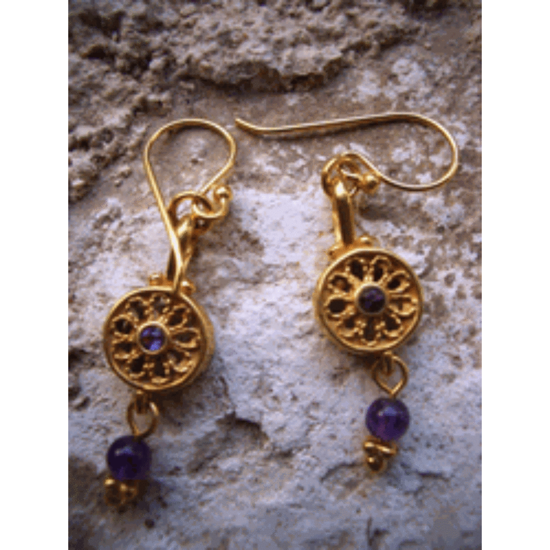 Earrings, Filigree Israeli dangling earrings with amethyst - Bluenoemi