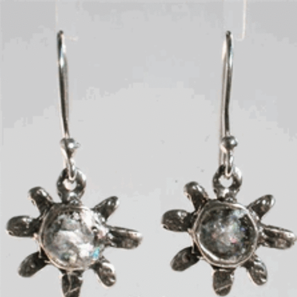 Roman glass silver earrings flower design - Bluenoemi