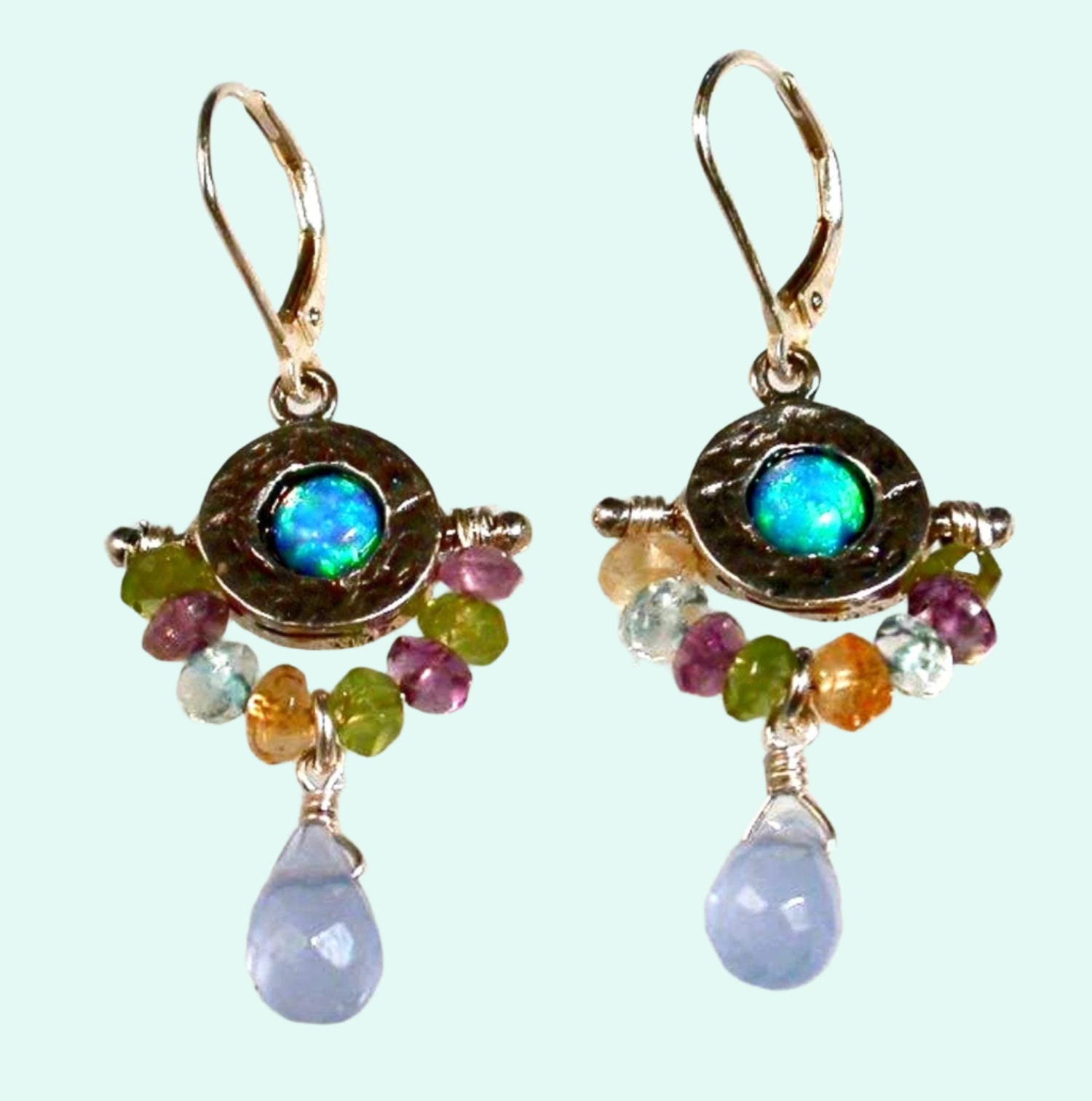 Earrings for woman blue opal gemstones earrings/ orecchini argento / gemstones boho chic jewelry/ israelische schmuck/ Valentine gift - Bluenoemi