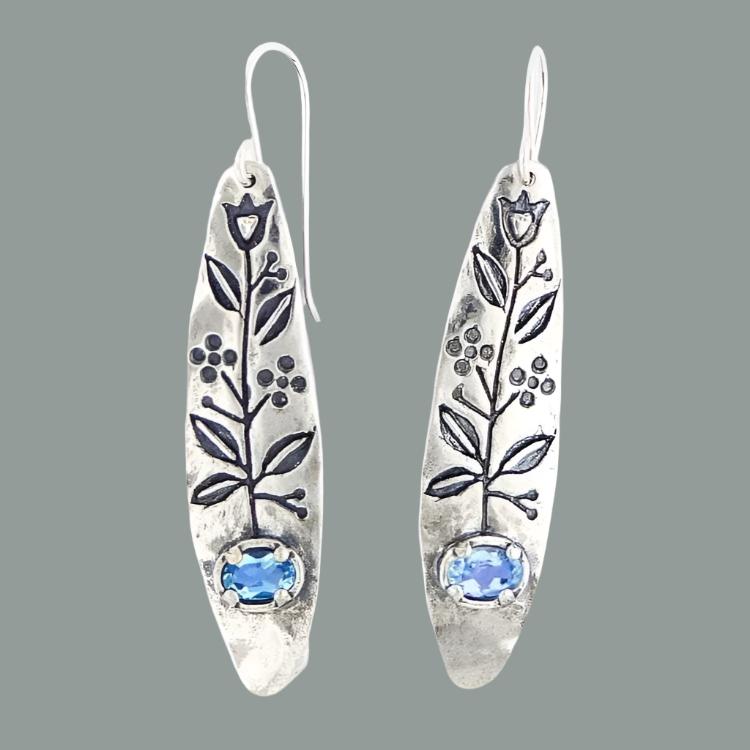 Sterling Silver earrings for women Botanic drawing Bluenoemi Israeli Jewelry - Bluenoemi