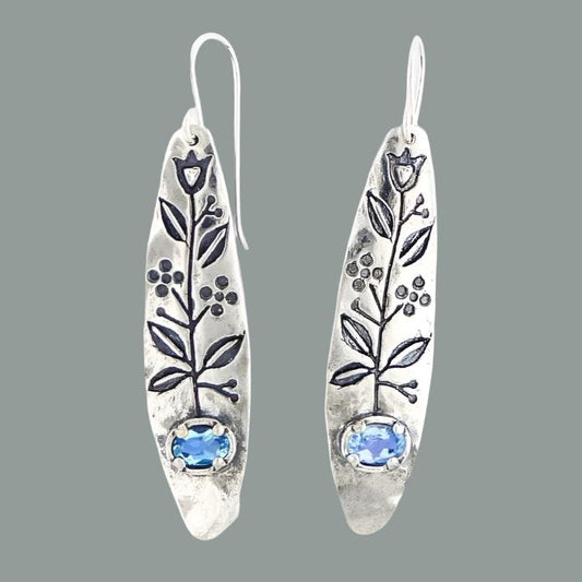 Sterling Silver earrings for women Botanic drawing Bluenoemi Israeli Jewelry - Bluenoemi