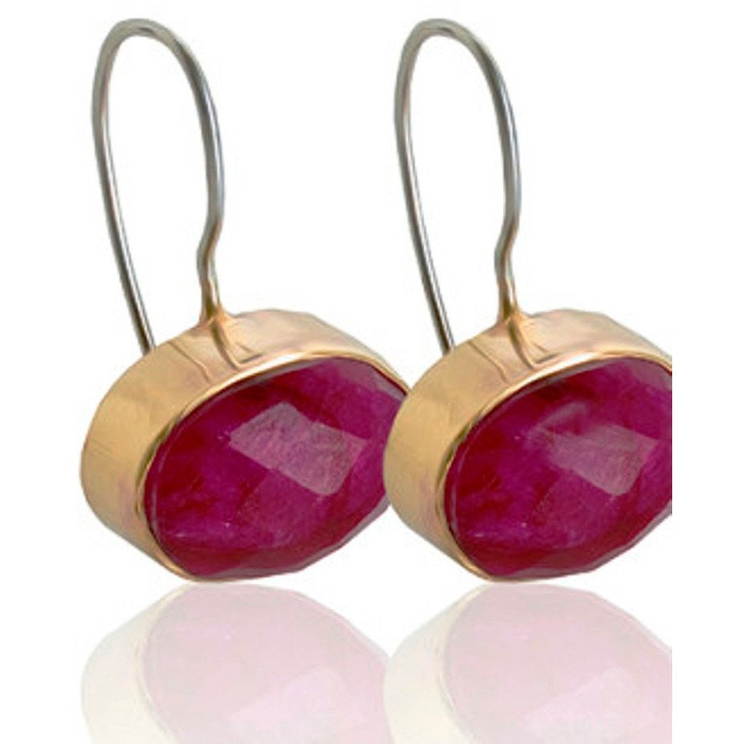 Gold & silver earrings for women set ruby stones. - Bluenoemi