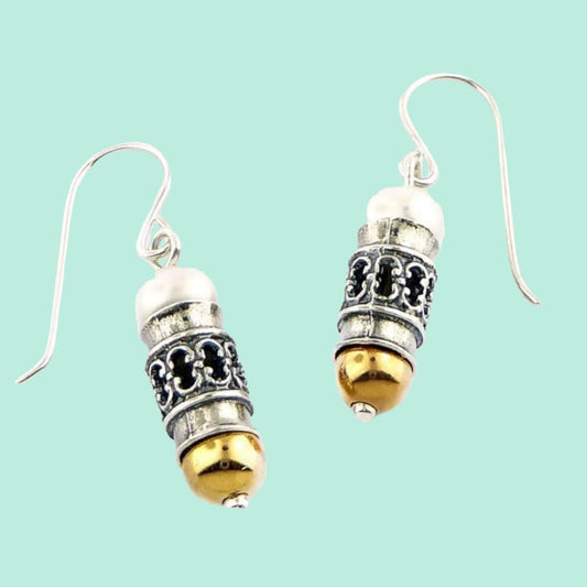 Silver and goldfilled earrings with pearls / mezuzah shape earrings for women - Bluenoemi