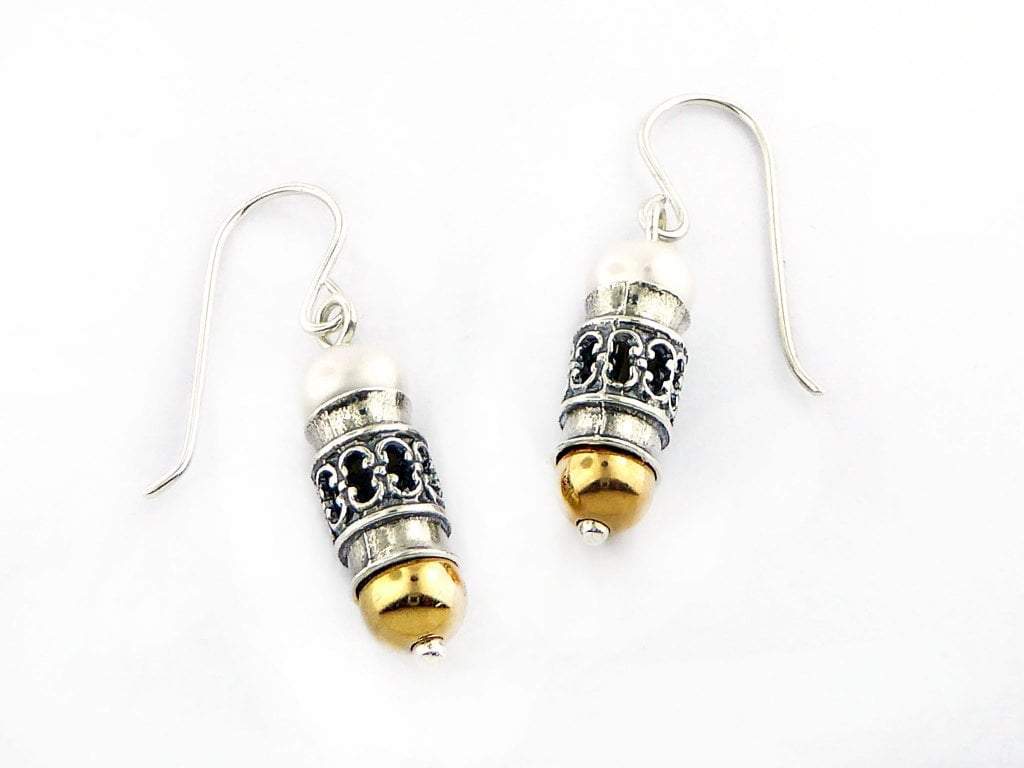 Silver and goldfilled earrings with pearls / mezuzah shape earrings for women - Bluenoemi