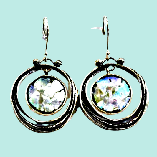 Bluenoemi Sterling Silver Earrings with Roman glass Israeli #romanglass jewelry - Bluenoemi