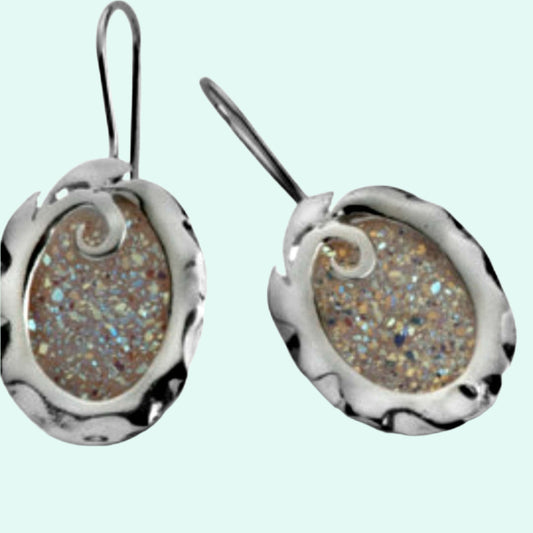 Earrings Sterling silver Druze Druzy stone Dangling Designer Israeli jewelry - Bluenoemi