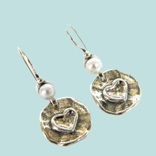 Earrings sterling silver with pearls heart deco - Bluenoemi