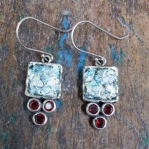 Sterling silver earrings authentic Roman Glass. Earrings for woman - Bluenoemi