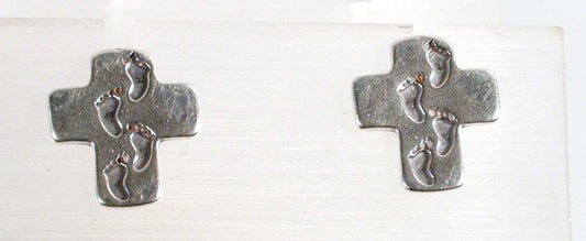 Sterling Silver cross from the Holy Land with footprints, Christmas gift for her - Bluenoemi