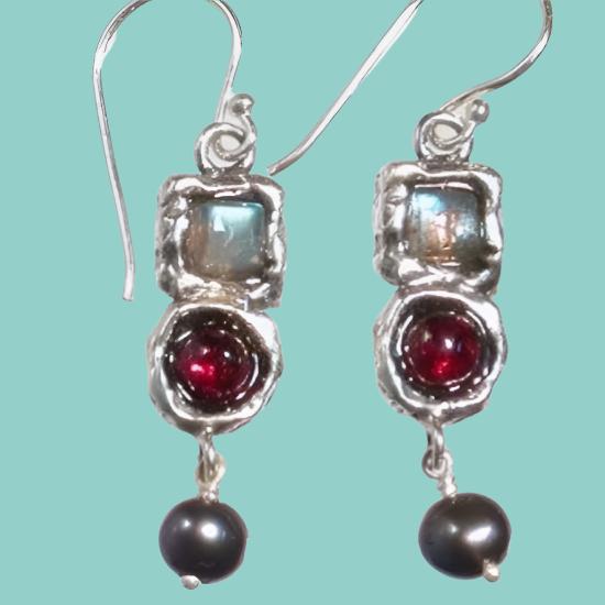 Sterling Silver Earrings, Roman Glass Earrings, Gemstones Earrings, dangling earrings - Bluenoemi