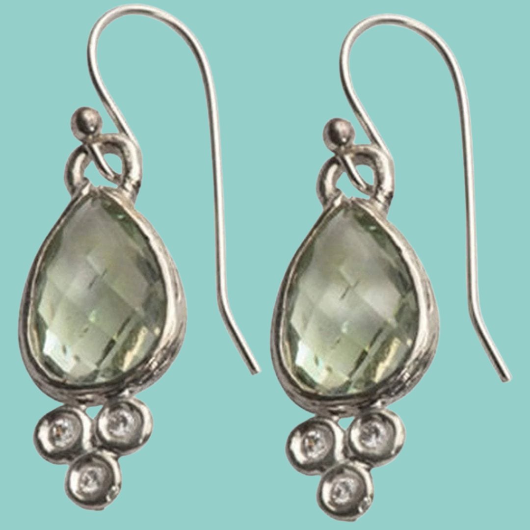 Bluenoemi Jewelry Earrings silver Sterling Silver Green Amethyst Earrings / 925 SILVER 9K Gold