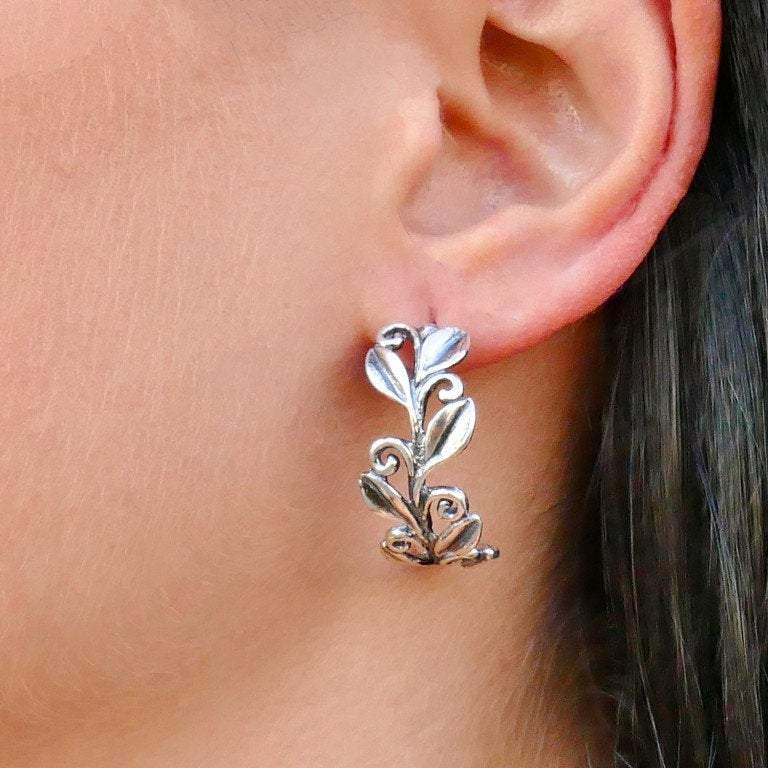 Silver earrings hoops small, Sterling silver 925 Earrings Nature motive - Bluenoemi