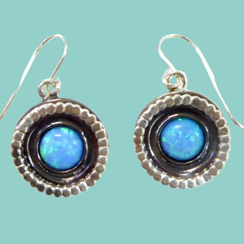 Sterling silver Blue Opals Dangling earrings gift for mom Israeli Jewelry - Bluenoemi