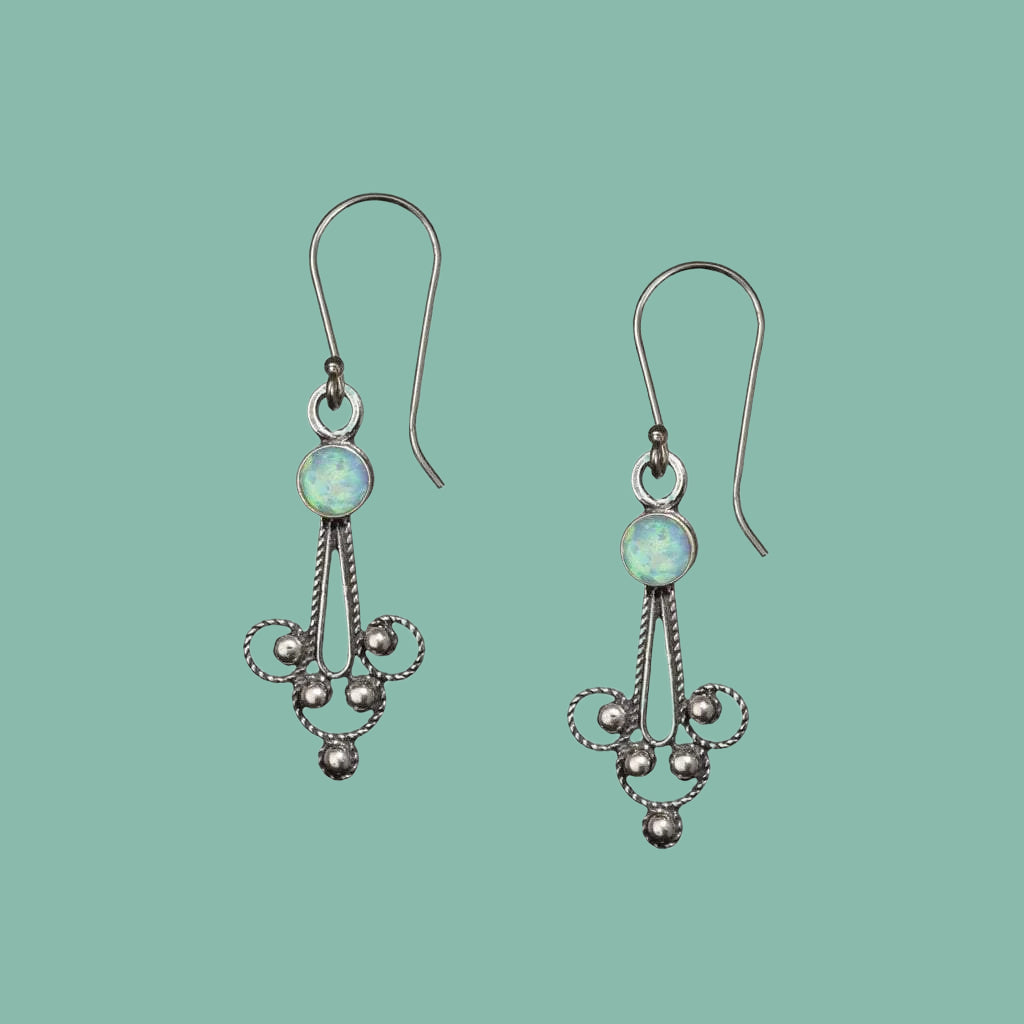 Sterling silver earrings for Woman. Delicate Filigree Israeli earrings set with Stones. - Bluenoemi