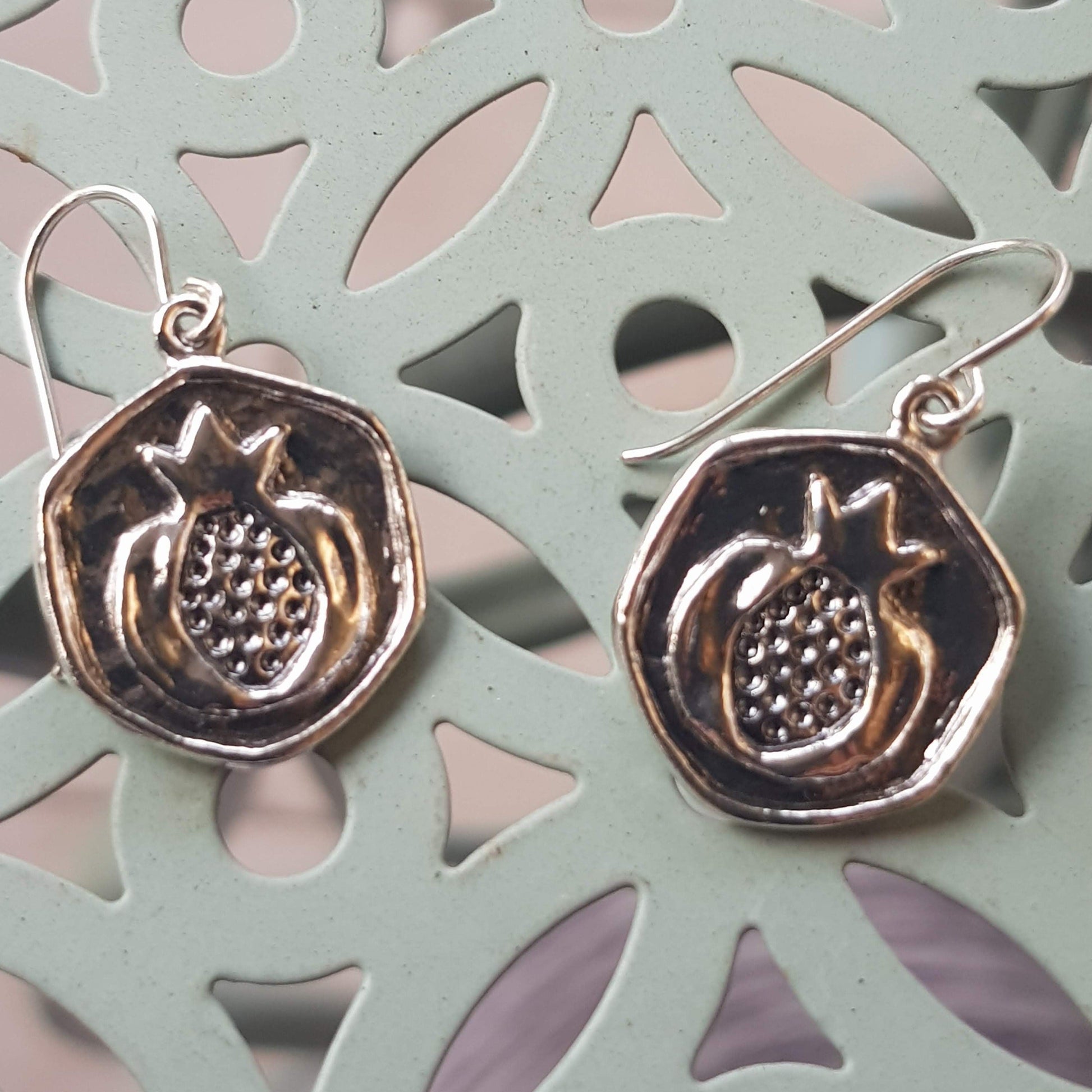 Sterling silver earrings for woman. Israel jewelry earrings for woman. Sterling silver 925 pomegranates - Bluenoemi