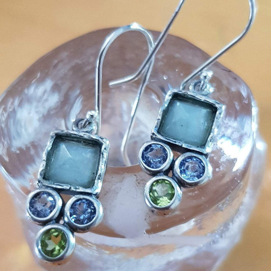 Vibrant sterling silver earrings for women - dangling gemstones & cubic zirconia earrings - Bluenoemi sterling jewelers - Bluenoemi