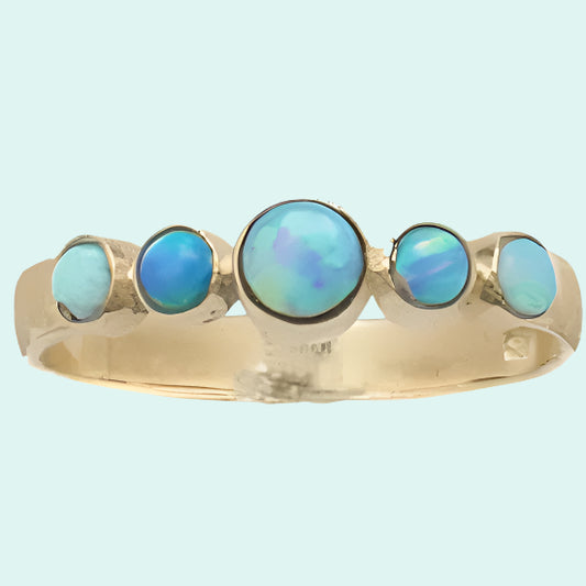 Blue Opals Ring silver gold 9 carats for woman - Bluenoemi