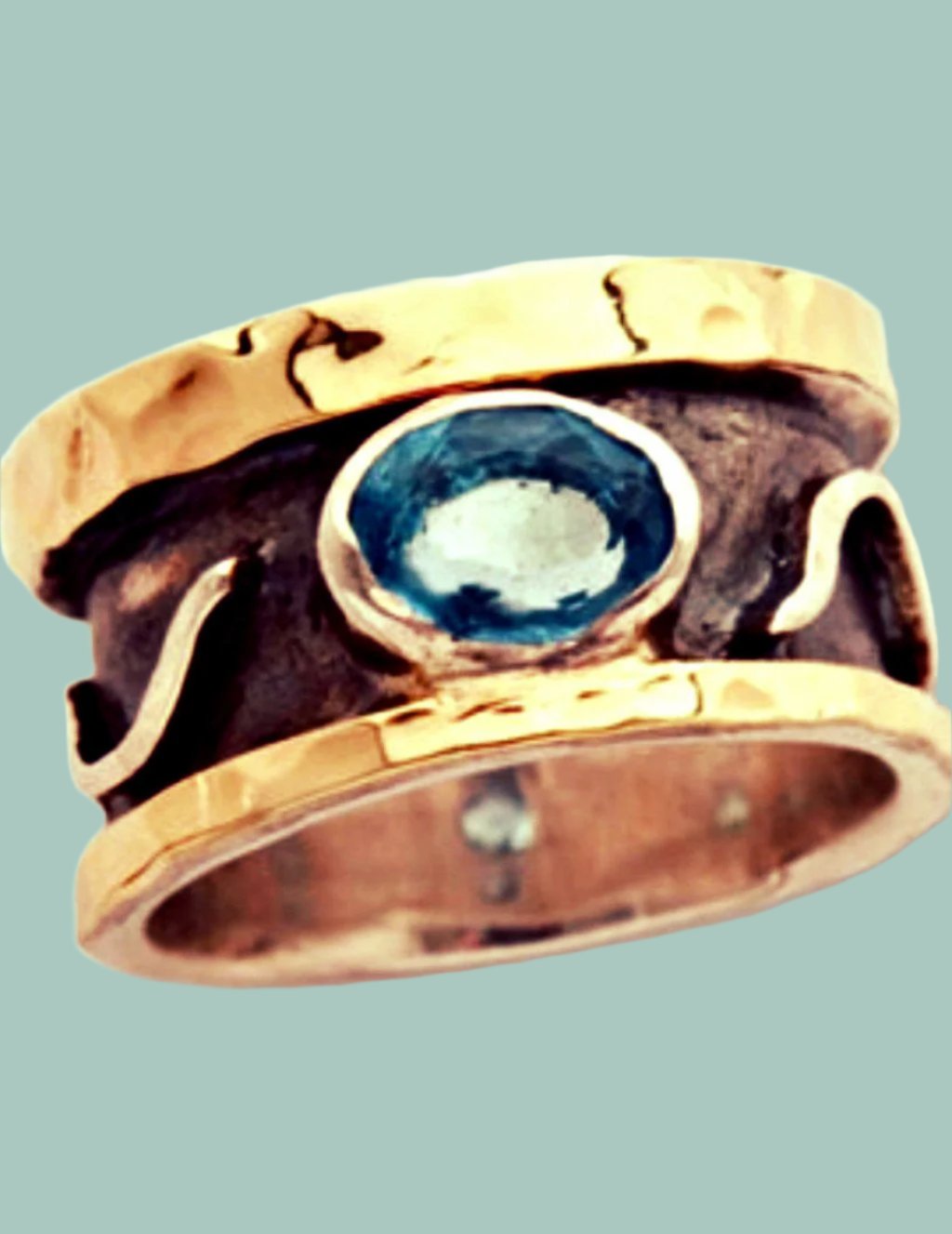 Celestial Ring Blue Topaz on Sterling Silver and Gold Ring for woman - Bluenoemi