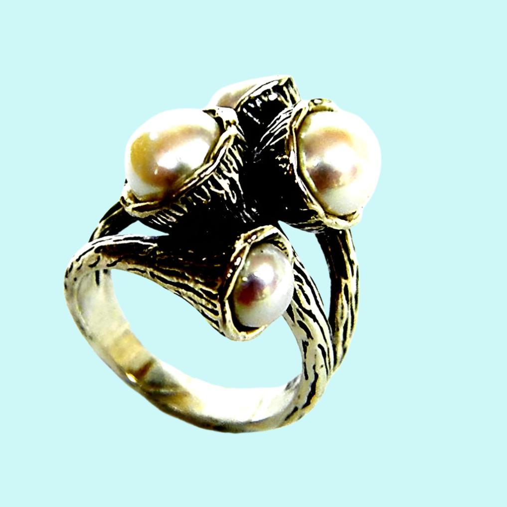 Israel pearl ring for women, pearls silver rings for women, bohemian silber ringe für frauen - Bluenoemi