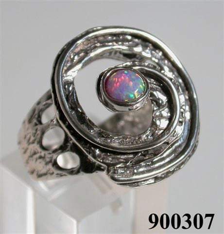 Israeli handcrafted ring hammered sterling silver 925 set with opal - Bluenoemi