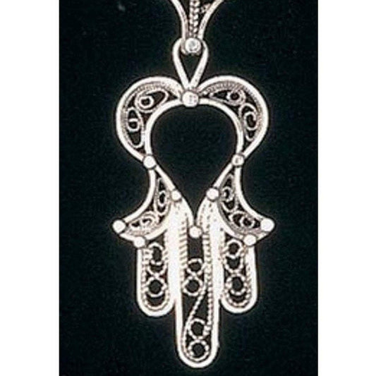 Filigree Hamsa Pendant for Woman Sterling Silver 925 Ethnic Jewelry - Bluenoemi