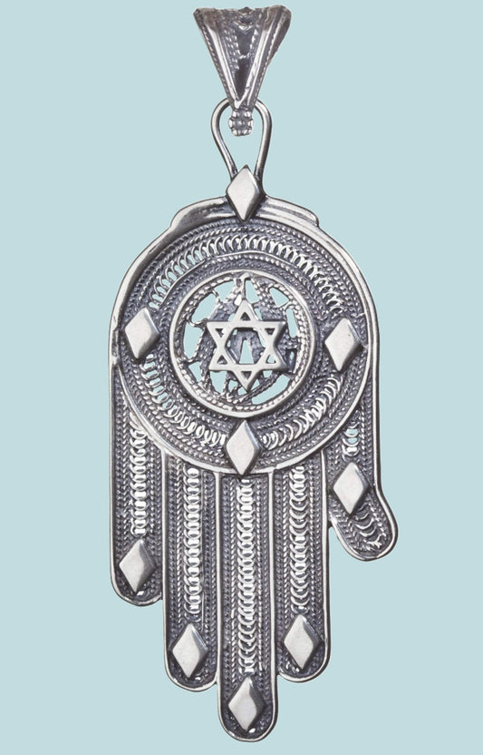 Silver Hamsa pendant sterling silver 925 ethnic jewelry Star of David - Bluenoemi