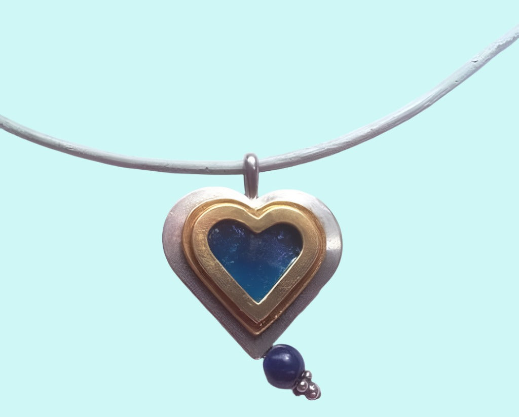 Roman Glass Sterling silver heart pendant necklace for woman. - Bluenoemi