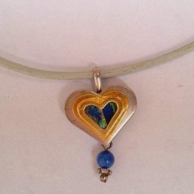 Roman Glass Sterling silver heart pendant necklace for woman. - Bluenoemi