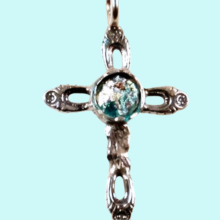 Holy Land Roman glass Jewelry, Sterling Silver cross necklace - Bluenoemi