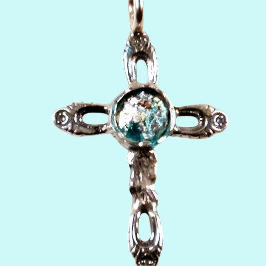 Holy Land Roman glass Jewelry, Sterling Silver cross necklace - Bluenoemi