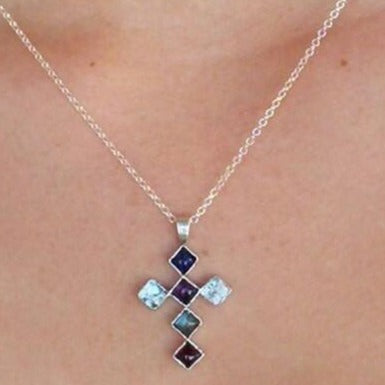 Holy land cross, Sterling Silver cross , roman glass set with lapis, amethysts, Labradorite, Garnet - Bluenoemi Jewelry Necklaces Bluenoemi Jewelry Bluenoemi Jewelry  israeli sterling silver jewellery jewelry handmade jewel