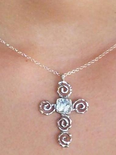 Sterling Silver cross with Roman Glass, "My Circle of Life Cross" , Silver Cross for woman - Bluenoemi