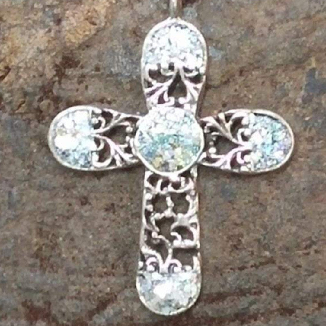 Sterling Silver cross with Roman Glass, Silver Cross for woman, cross from the holy land - Bluenoemi