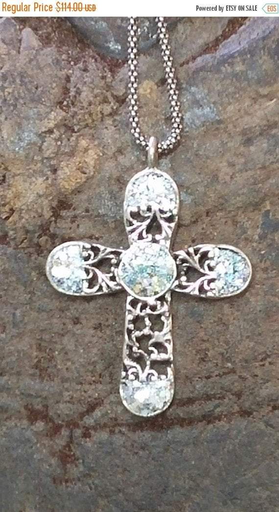 Sterling Silver cross with Roman Glass, Silver Cross for woman, cross from the holy land - Bluenoemi