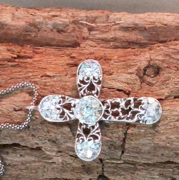 Sterling Silver cross with Roman Glass, Silver Cross for woman, cross from the holy land - Bluenoemi