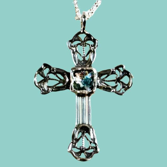 Sterling Silver cross with Roman Glass, Silver Cross for woman with Roman Glass - Bluenoemi