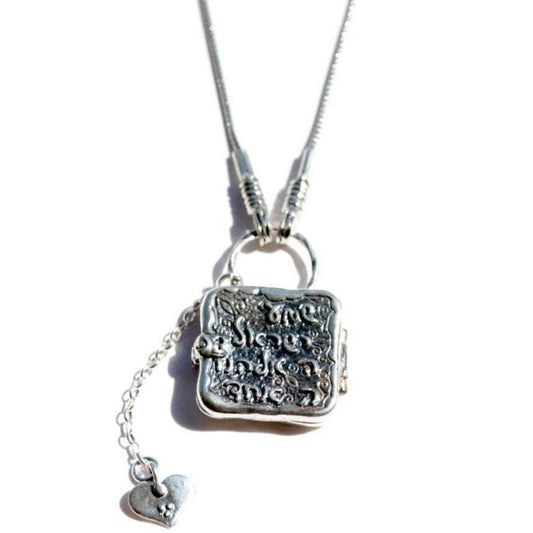 Sterling Silver necklace locket engraved with Shma Israel Prayer with a charm heart adorable jewelry - Bluenoemi