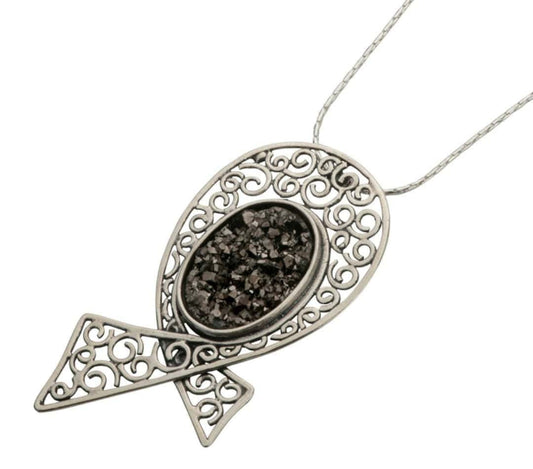 Sterling silver Necklace set a Druze Pendant stone Designer Israeli jewelry - Bluenoemi