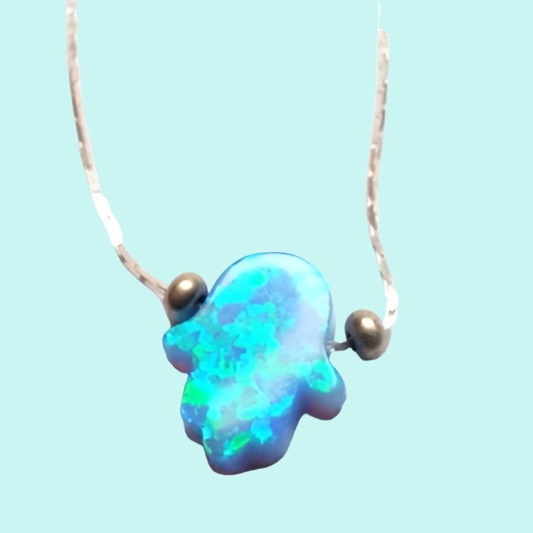 Blue Opal Hamsa Necklace: Protection and Tranquility - Bluenoemi