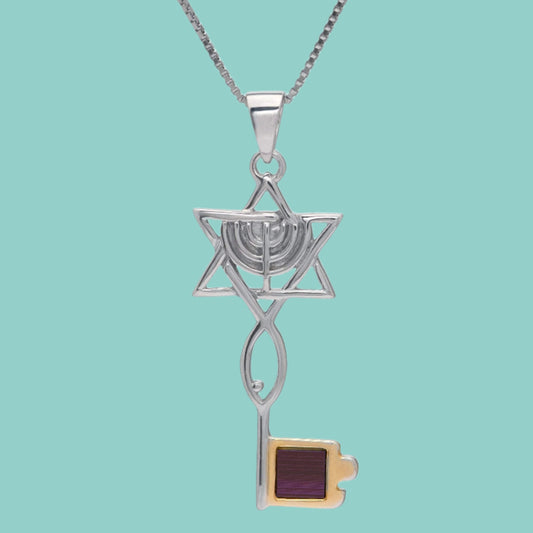 Menorah Star of David Fish. Messianic. Nano Sim New Testament Key Pendant - Bluenoemi