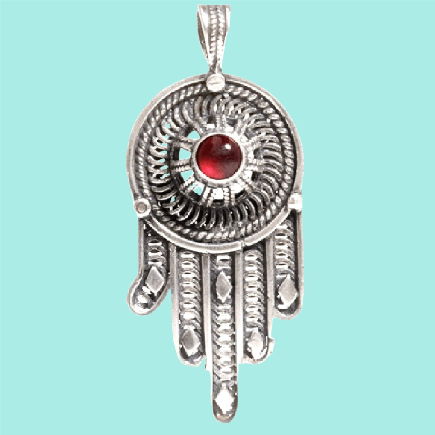 Yemenite jewelry Bluenoemi Israeli Sterling Silver Chain and Pendant - Bluenoemi