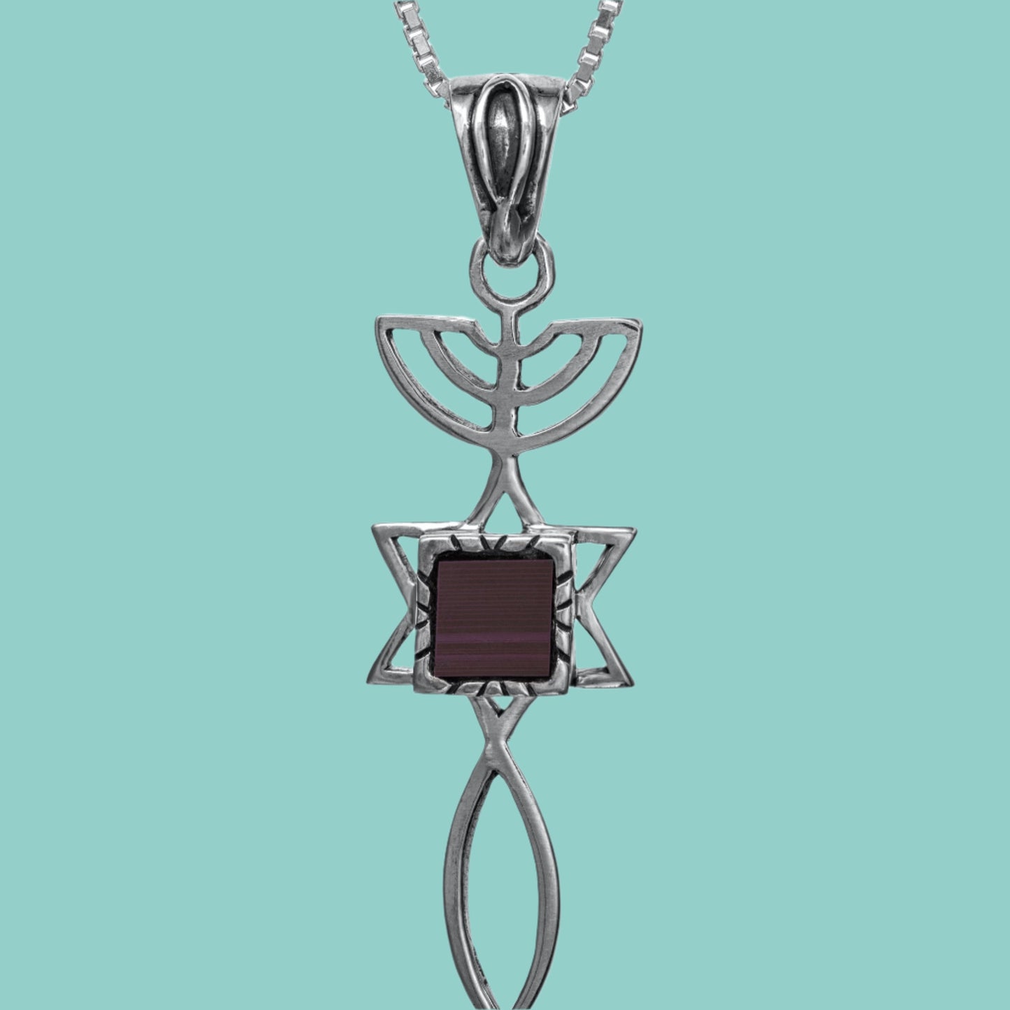 Messianic Symbol Necklace with a Nano Sim New Testament. Silver Loaves and Fishes Symbol Pendant - Bluenoemi