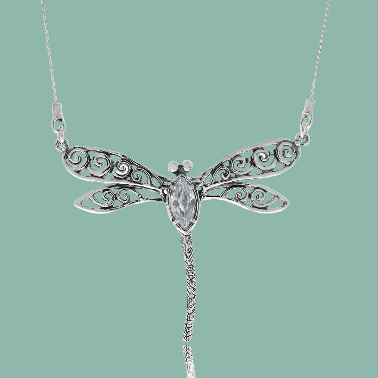 Bluenoemi Sterling Silver Dragonfly Pendant for Woman Israeli Meaningful Necklaces - Bluenoemi