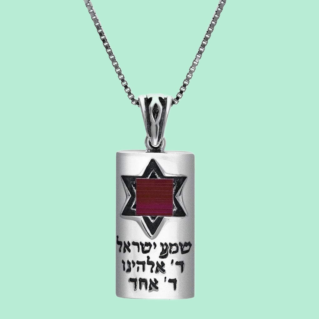 Nano Sim Old Bible Silver Mezuzah Pendant for woman - Small Star of David in the middle - Bluenoemi