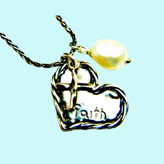 Bluenoemi Sterling Silver Heart Cross Pearl Charms necklace "Faith" - Bluenoemi